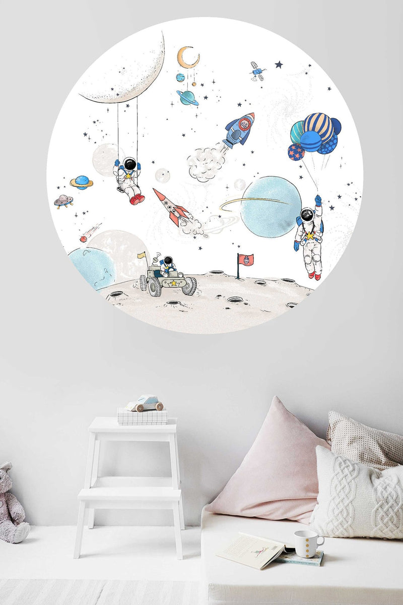 Yuvarlak Uzay Astronot Roket Temalı Çocuk Odası Duvar Sticker Seti