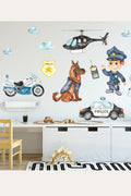 Sevimli Polis Ve Köpeği Çocuk Odası Duvar Sticker Seti