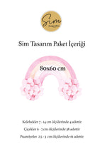 Pembe Çiçekli Gökkuşağı Çiçekler ve Kelebekler Kız Çocuk Odası Duvar Sticker Seti