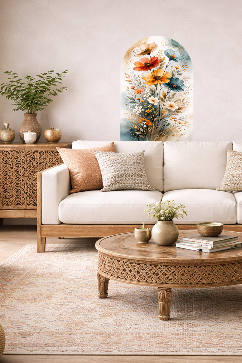 Boho Oval Çiçekli & Çiçek , Manzara Desenli Dekoratif Duvar Sticker Seti