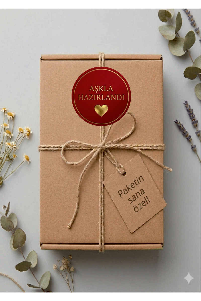 Paketleme Kutularına Özel Tasarım Etiketler 4 cm Çapında 15 Adet Sizin için sevgiyle hazırlandı