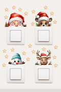 Priz - Yılbaşı 4lü set Noel Baba Kardan Adam Geyik Neşeli Yeni Yıl Dekoratif Sticker