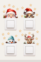 Priz - Yılbaşı 4lü set Noel Baba Kardan Adam Geyik Neşeli Yeni Yıl Dekoratif Sticker