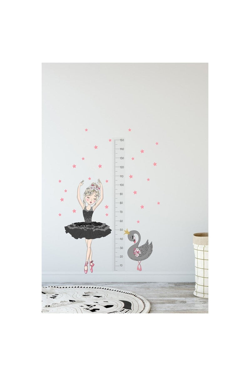 - Sim128- Boy Ölçer Siyah Balerin Duvar Sticker Seti Siyah