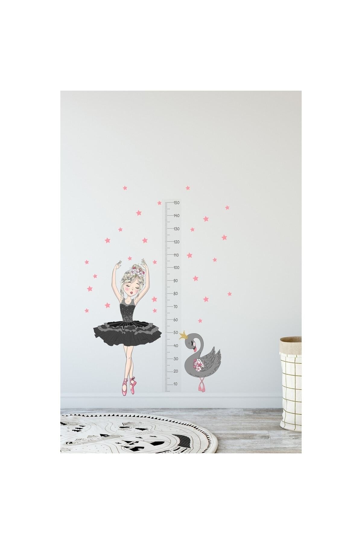 - Sim128- Boy Ölçer Siyah Balerin Duvar Sticker Seti Siyah