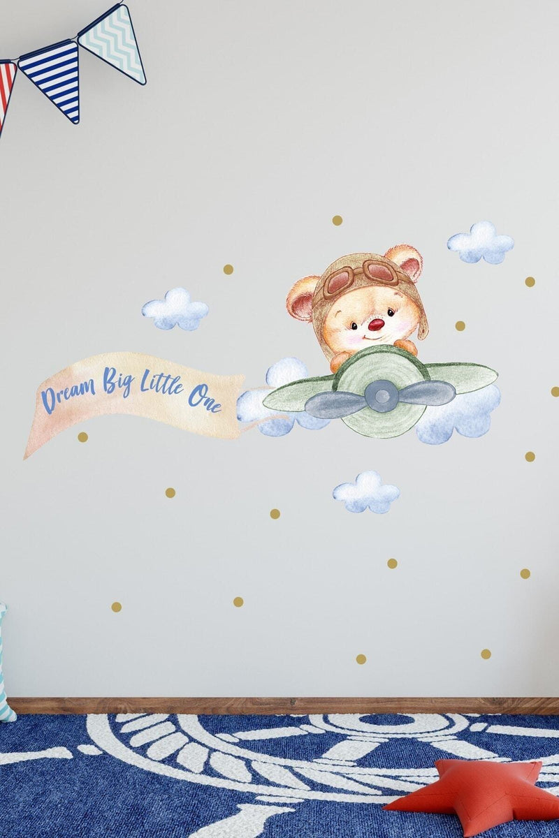 Bayraklı Pilot Ayıcık Duvar Sticker Seti