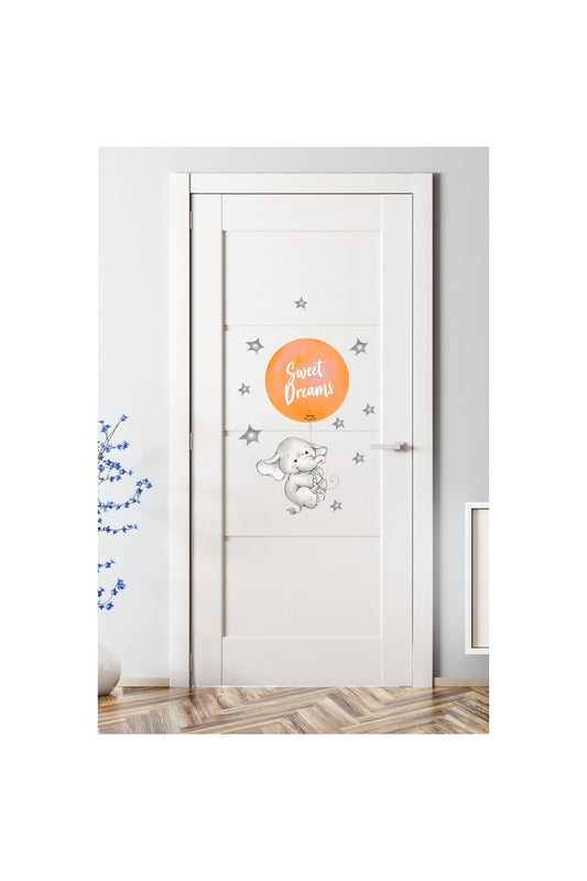 - Sim156- Turuncu Balonlu Fil Kapı Duvar Sticker Renkli