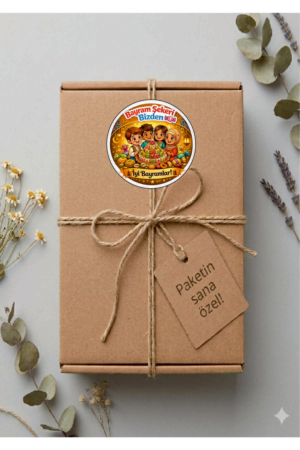 İyi Bayramlar yazılı, Paketleme Kutularına Özel Tasarım Etiketler 4 cm Çapında 15 Adet Etiket
