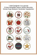 15 farklı model yılbaşı hediye sticker, paketleme üzerine süsleme, 4 cm boyut