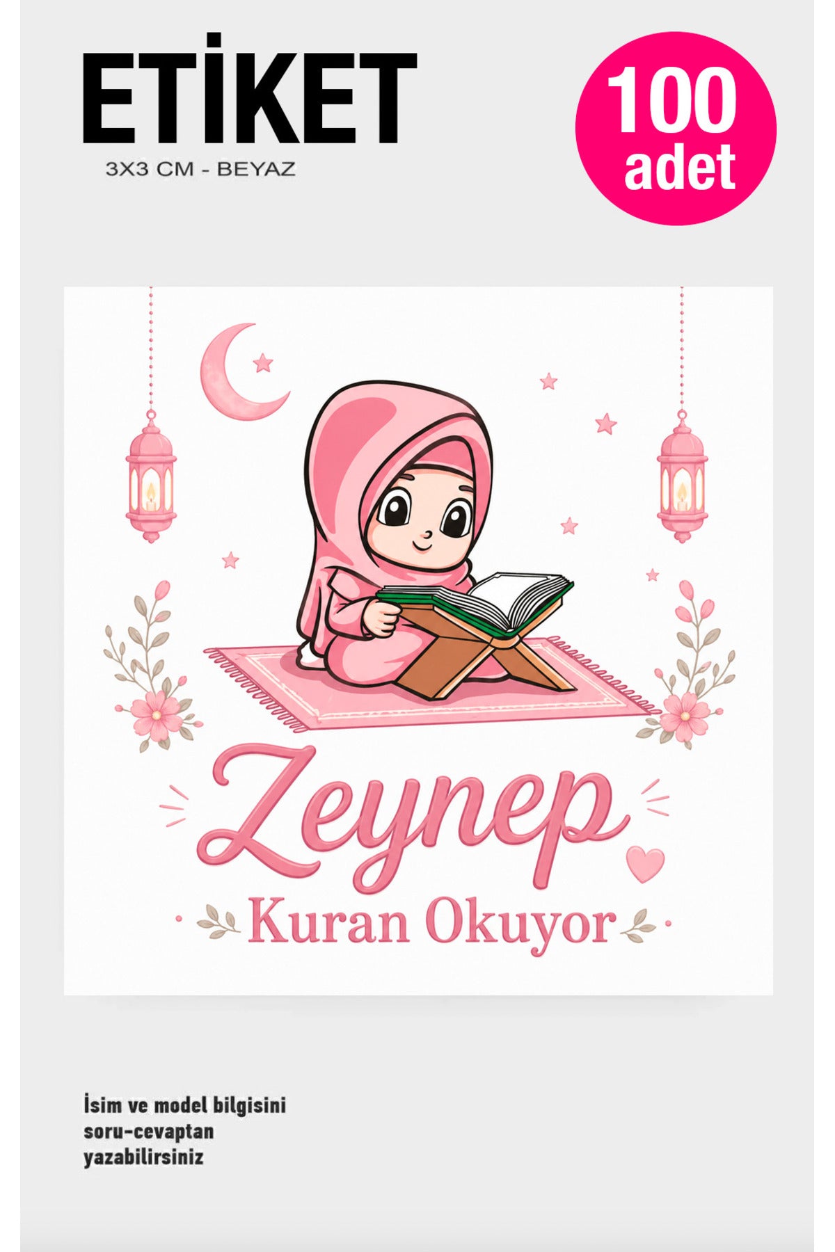 İsme Özel Kuran Okuyorum - Mevlüt - Hediye Etiketi 3cm 100 Adet Etiket