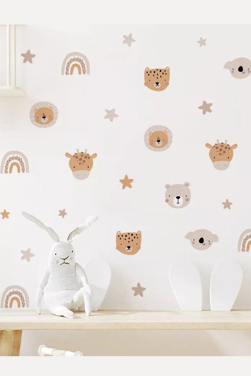 Bebek Odası Boho Mini Hayvanlar ve Gökkuşağı Dekoratif Duvar Sticker Seti