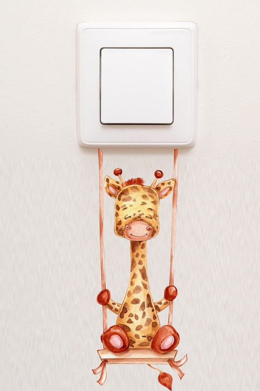 - Priz - Salıncakta Zürafa Çocuk Odası Dekoratif Priz Sticker - Sim778