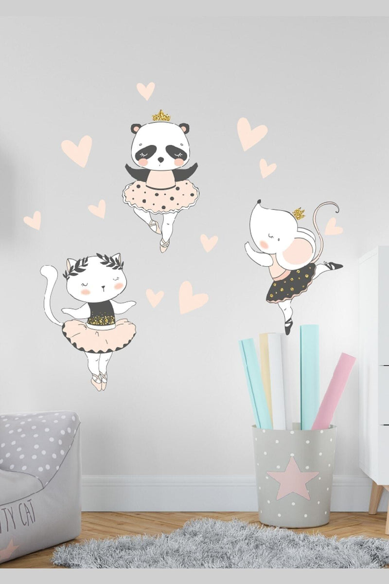 Balerin Hayvanlar Tema Duvar Sticker Seti