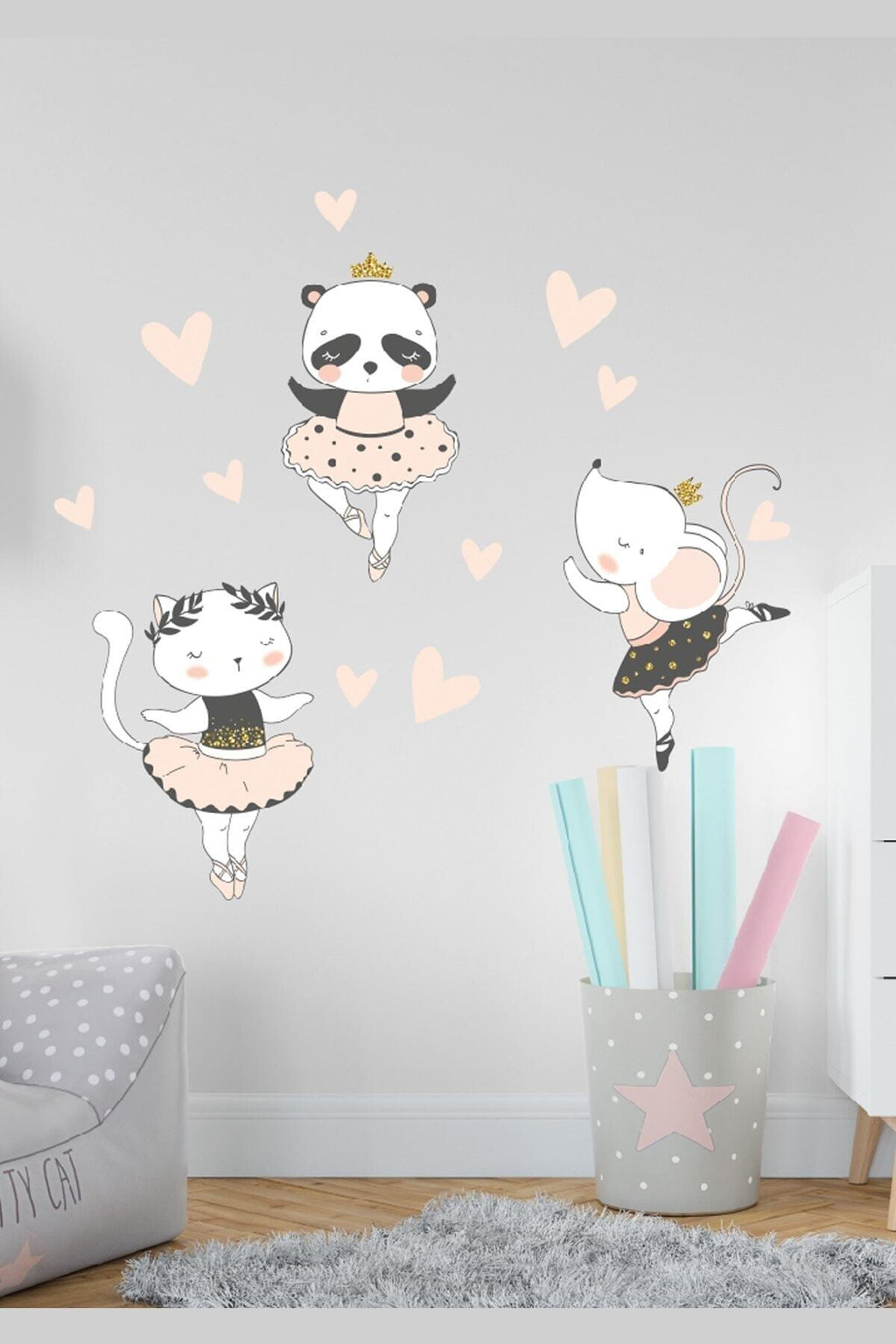 Balerin Hayvanlar Tema Duvar Sticker Seti