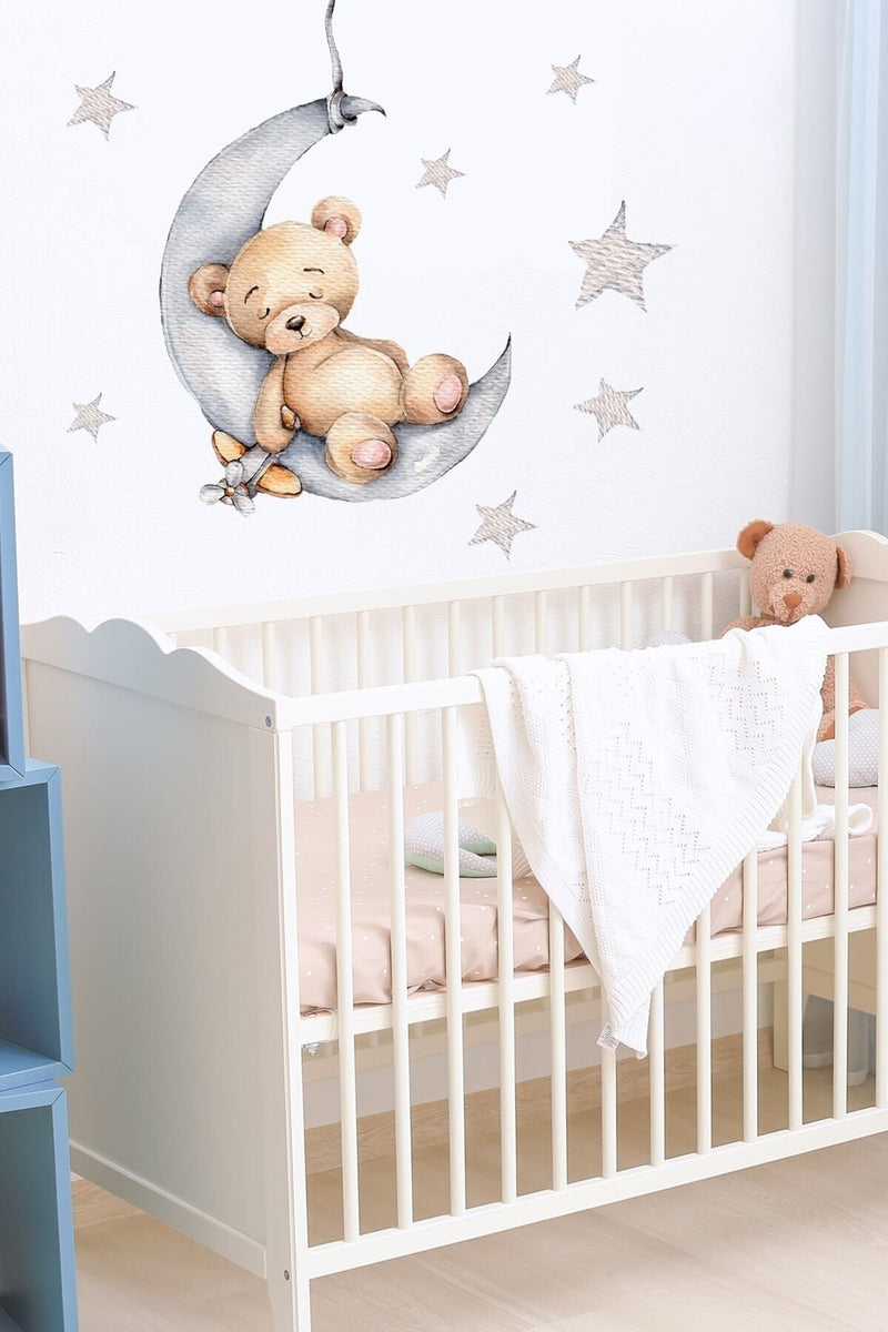 Sevimli Uykucu Ayıcık Duvar Sticker Seti