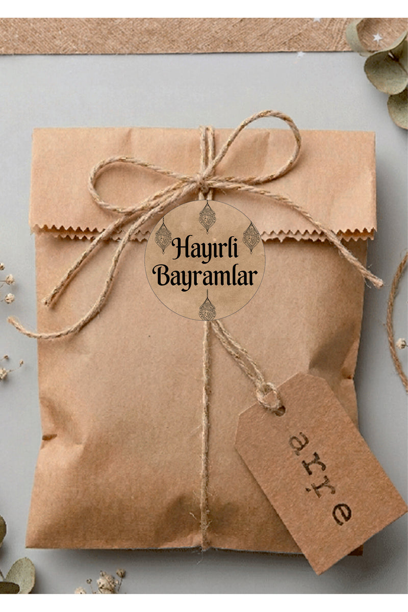 Hayırlı Bayramlar yazılı, Paketleme Kutularına Özel Tasarım Etiketler 4 cm Çapında 15 Adet Etiket