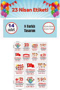 23 Nisan Etiketi Renkli Balonlu Ve Bayraklı Ulusal Egemenlik Ve Çocuk Bayramı Sticker