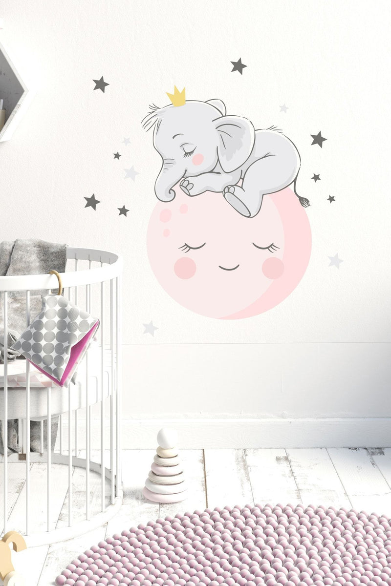 Uykucu Fil Ile Ay Duvar Sticker Seti