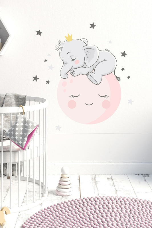 Uykucu Fil Ile Ay Duvar Sticker Seti