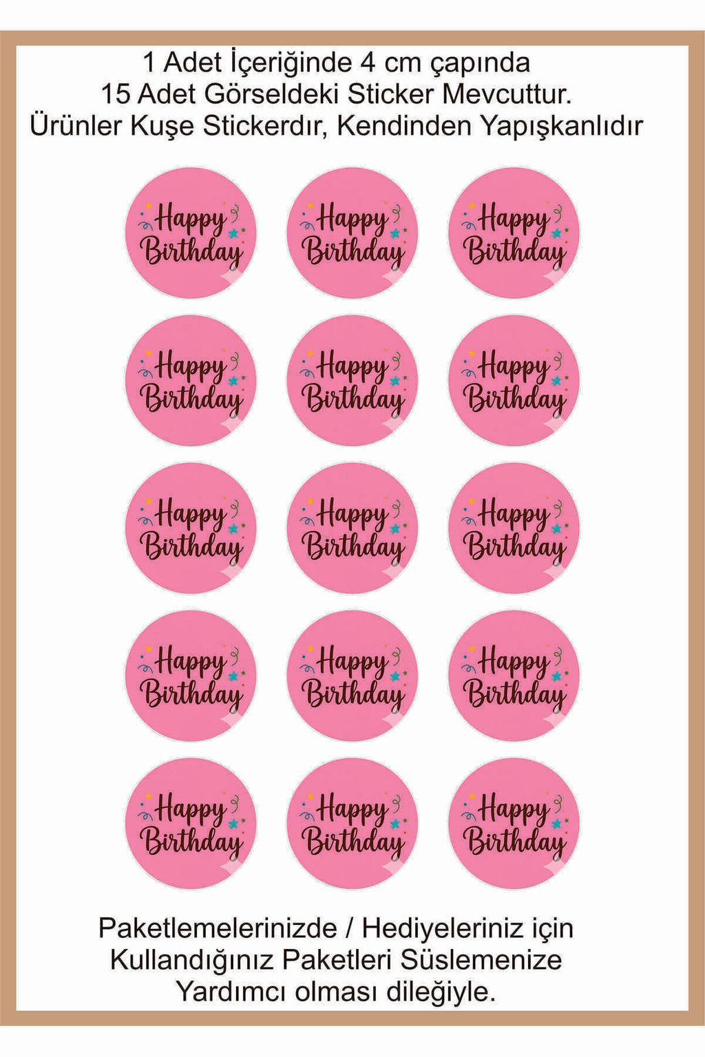 Doğum Günü tebrik sticker seti, 4x4 cm 15 adet Etiket seti