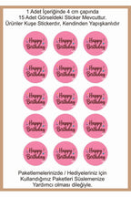 Doğum Günü tebrik sticker seti, 4x4 cm 15 adet Etiket seti