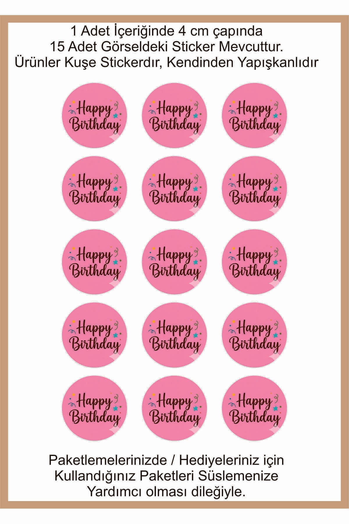 Doğum Günü tebrik sticker seti, 4x4 cm 15 adet Etiket seti