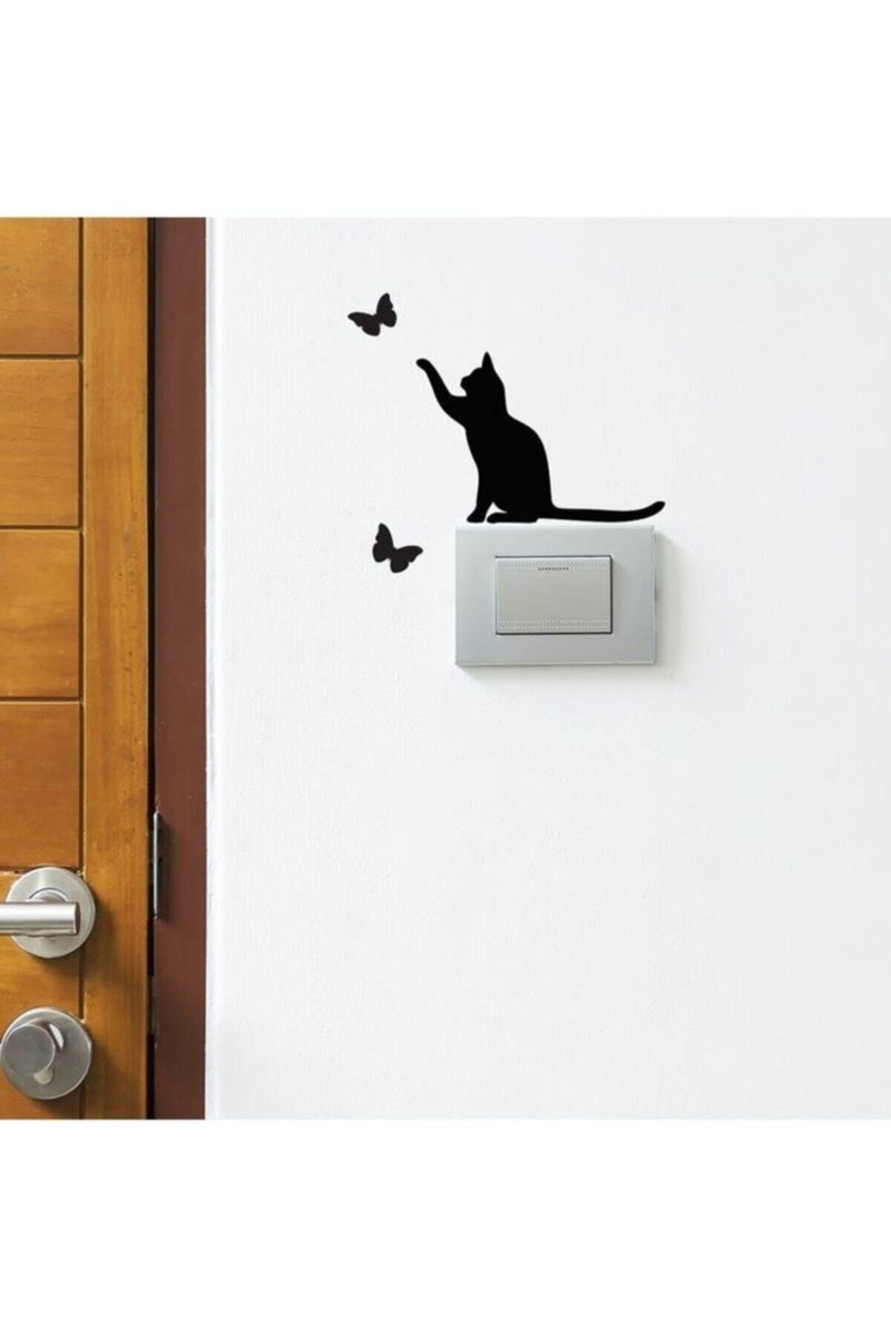Sm311 Kedi Ve Kelebekler Priz Sticker