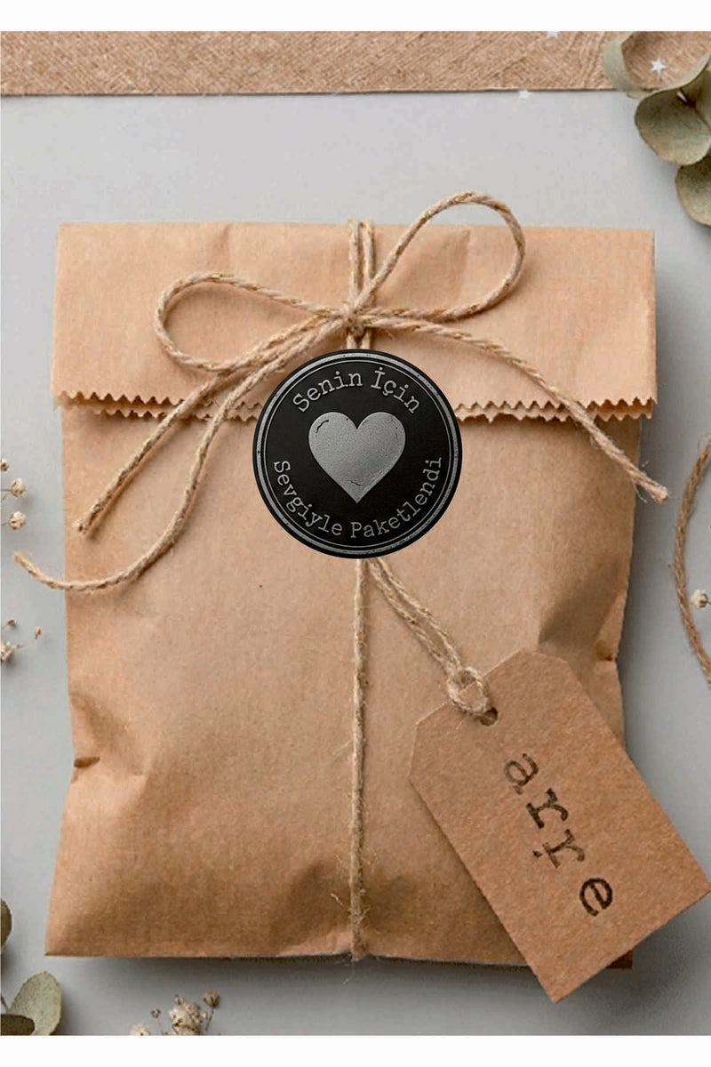 Paketleme Kutularına Özel Tasarım Etiketler 4 cm Çapında 15 Adet Sizin için sevgiyle hazırlandı