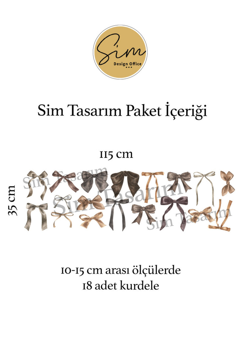 Soft Kahve Bej Kurdele Duvar Sticker Seti Fiyonk Desenli Duvar Süsü