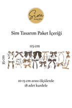 Soft Kahve Bej Kurdele Duvar Sticker Seti Fiyonk Desenli Duvar Süsü