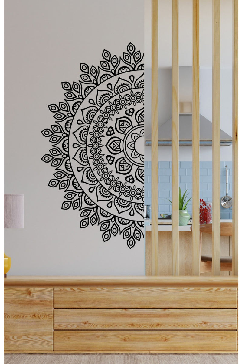 - Sim131 - Siyah Renk Yarım Mandala Ev Dekor Duvar Sticker Siyah