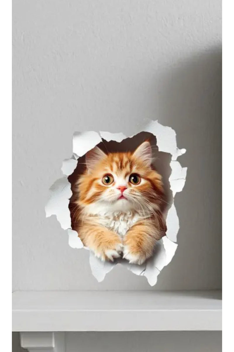- Priz03 - Sarman Kedicik Kırık Duvar Yavru Kedi Dekoratif Priz Duvar Sticker