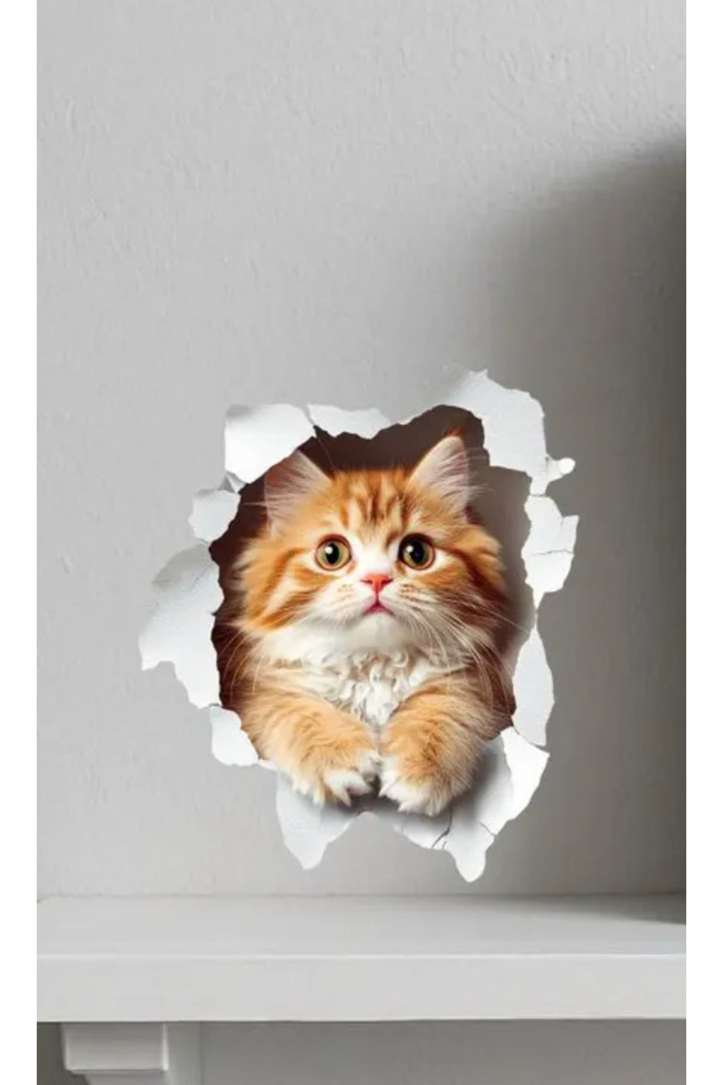 - Priz03 - Sarman Kedicik Kırık Duvar Yavru Kedi Dekoratif Priz Duvar Sticker