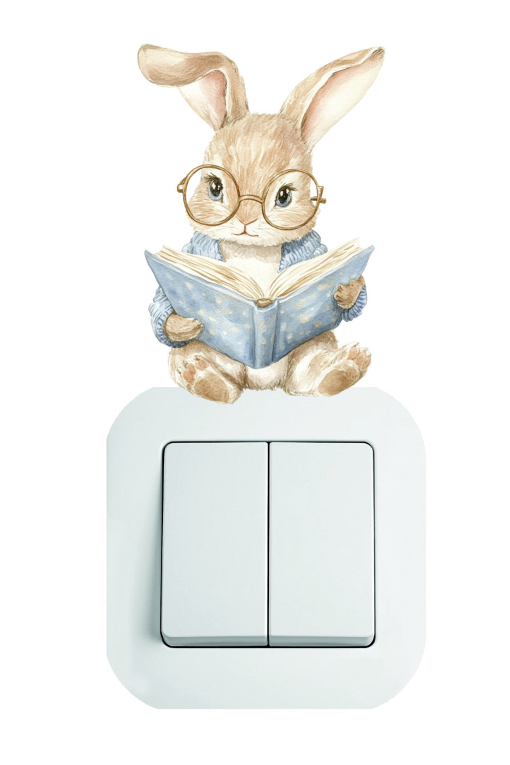 - Priz - Mavi Kitap Okuyan Tavşan Dekoratif Priz Duvar Sticker