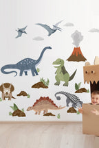 Çizgisel Dinozorlar Devri Çocuk Odası Duvar Sticker Seti - Sim626