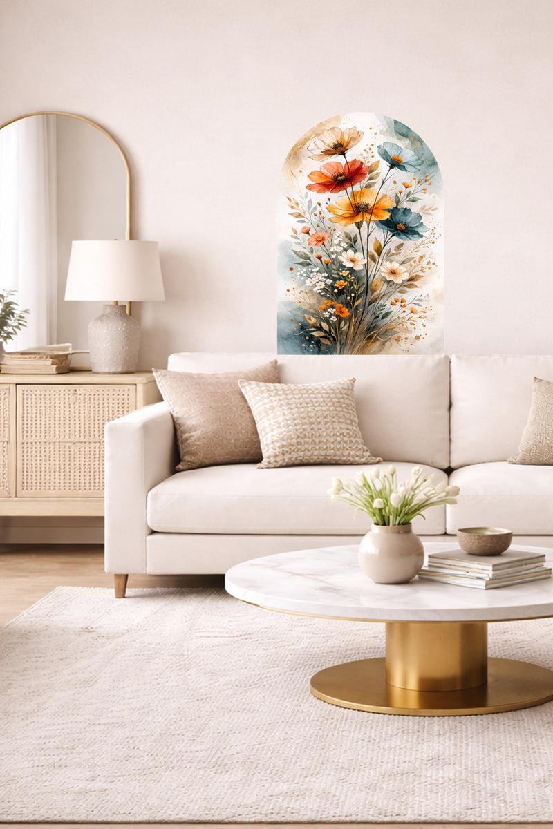 Boho Oval Çiçekli & Çiçek , Manzara Desenli Dekoratif Duvar Sticker Seti