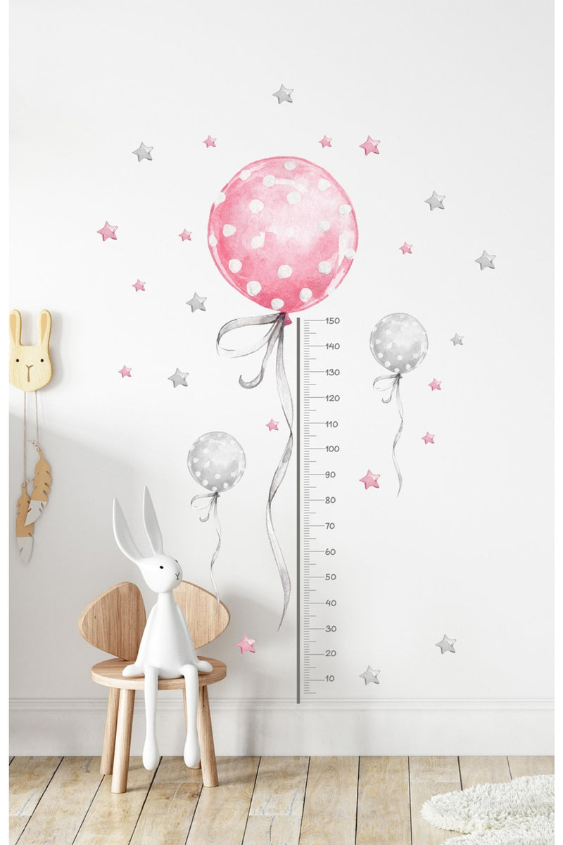 - Sim93- Pembe Balonlu Boy Ölçer Duvar Sticker Pembe