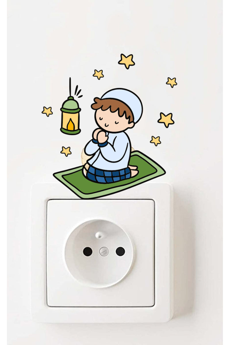 - Priz- Ramazan Dua Eden Çocuk ve Fener Yıldızlar Dekoratif Priz Sticker