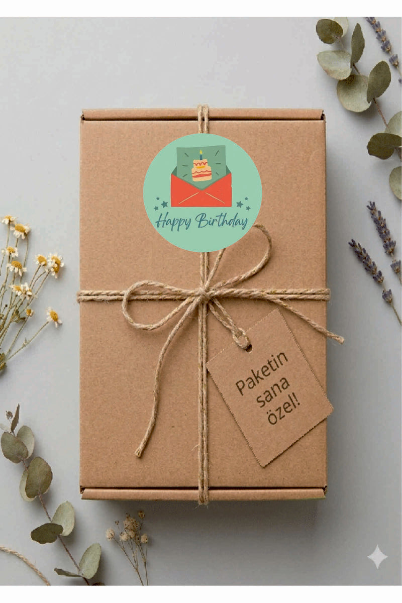 Doğum Günü tebrik sticker seti, 4x4 cm 15 adet Etiket seti