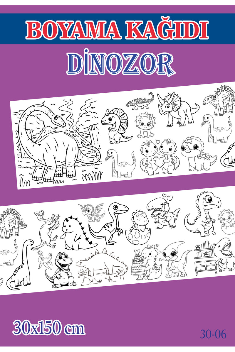 1,5 mt Dinozor Tema Çocuk Aktivite Dev Boyama Kağıdı