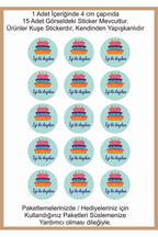 Doğum Günü tebrik sticker seti, 4x4 cm 15 adet Etiket seti