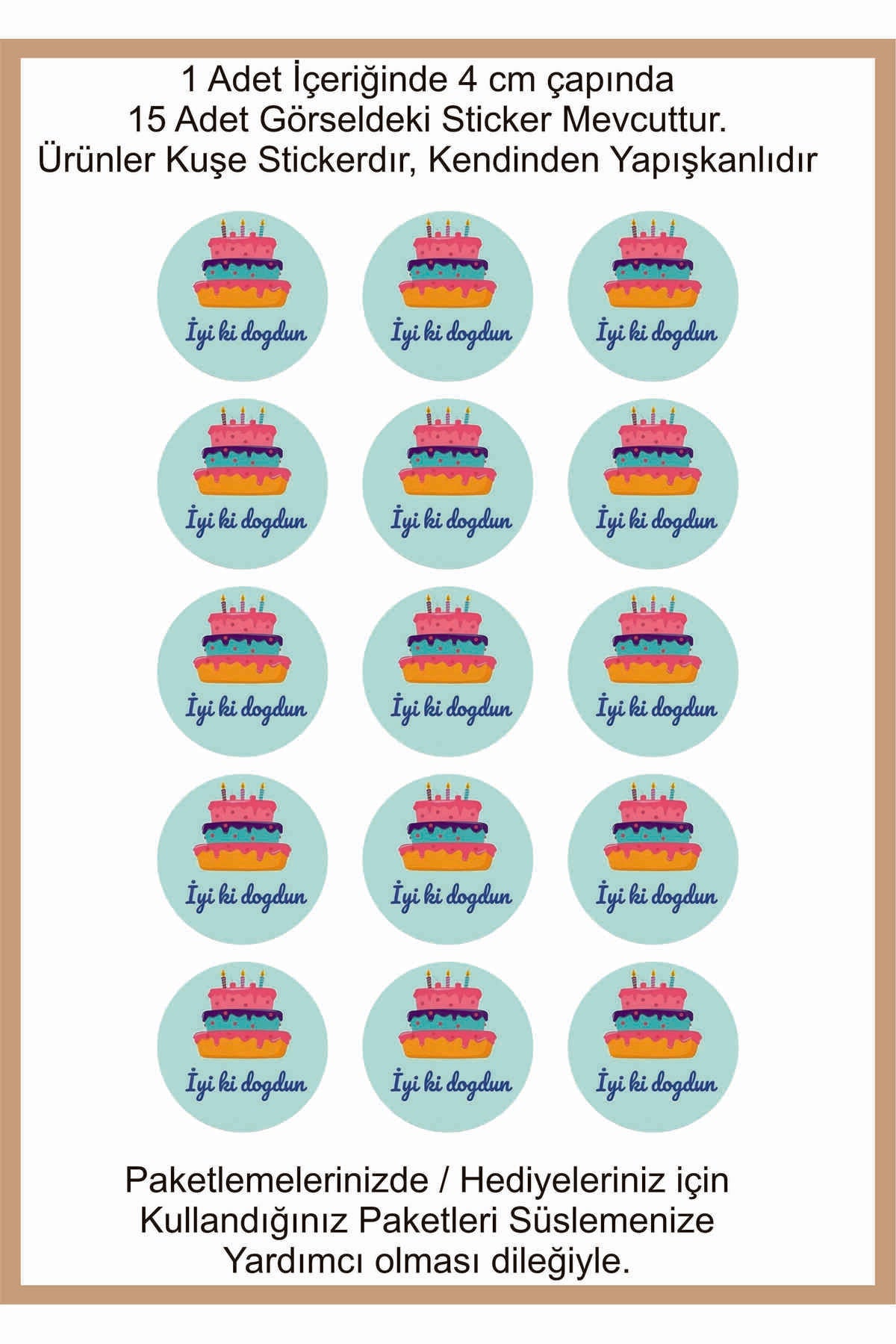 Doğum Günü tebrik sticker seti, 4x4 cm 15 adet Etiket seti
