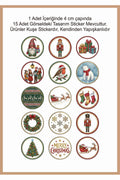 15 farklı model yılbaşı hediye sticker, paketleme üzerine süsleme, 4 cm boyut