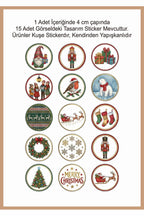 15 farklı model yılbaşı hediye sticker, paketleme üzerine süsleme, 4 cm boyut
