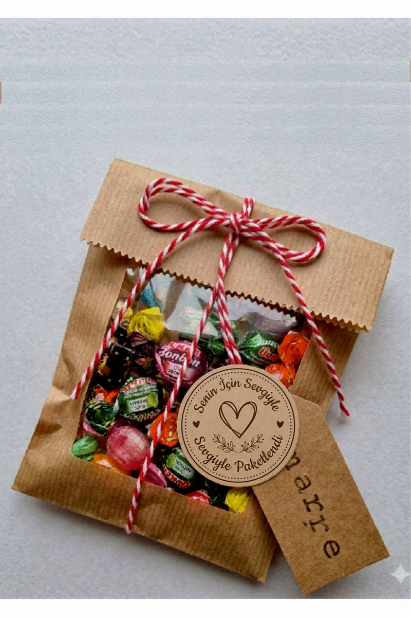 Paketleme Kutularına Özel Tasarım Etiketler 4 cm Çapında 15 Adet Sizin için sevgiyle hazırlandı