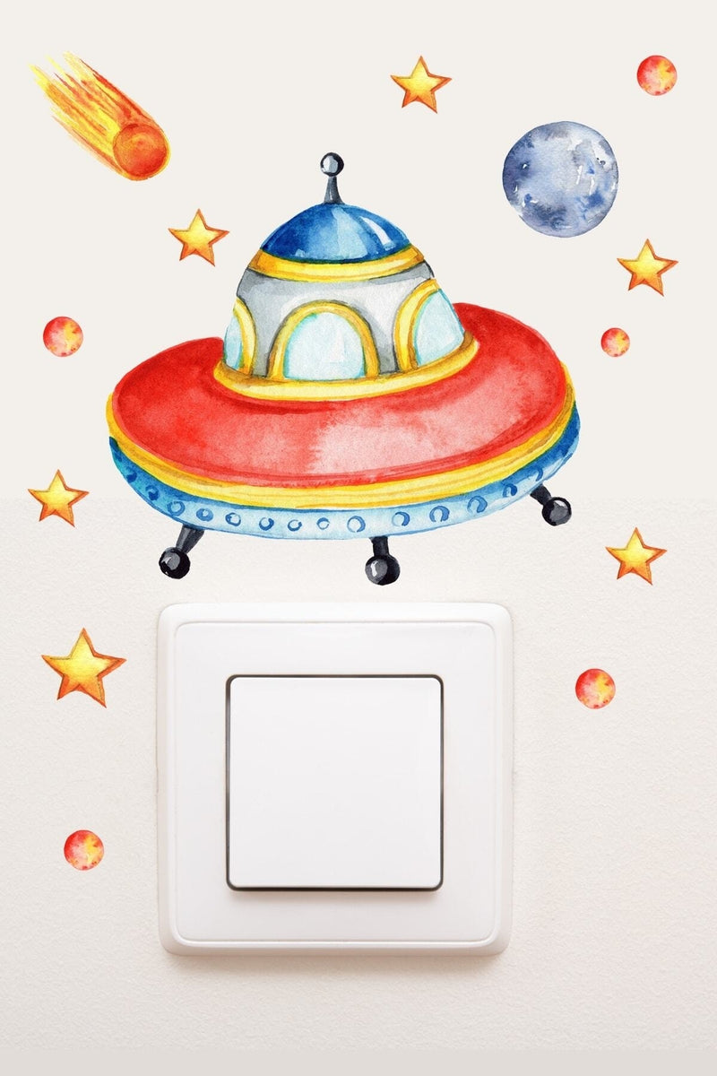 - Priz - Uzay Gemisi Ve Yıldızlar Çocuk Odası Dekoratif Priz Sticker - Sim775