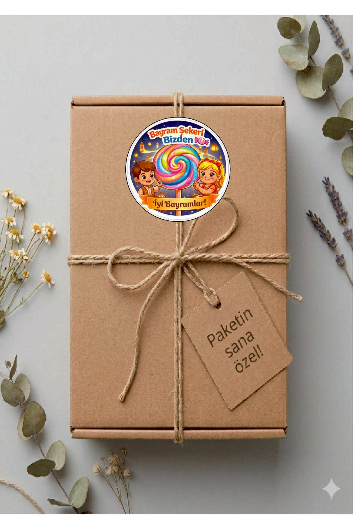İyi Bayramlar yazılı, Paketleme Kutularına Özel Tasarım Etiketler 4 cm Çapında 15 Adet Etiket