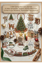 15 farklı model yılbaşı hediye sticker, paketleme üzerine süsleme, 4 cm boyut