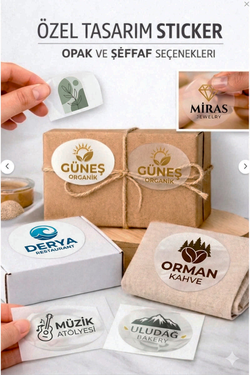 Kişiye Özel Firma Şirket Marka Butik Logo Sticker Paketleme Kargo Ambalaj Etiketi Şeffaf Sticker