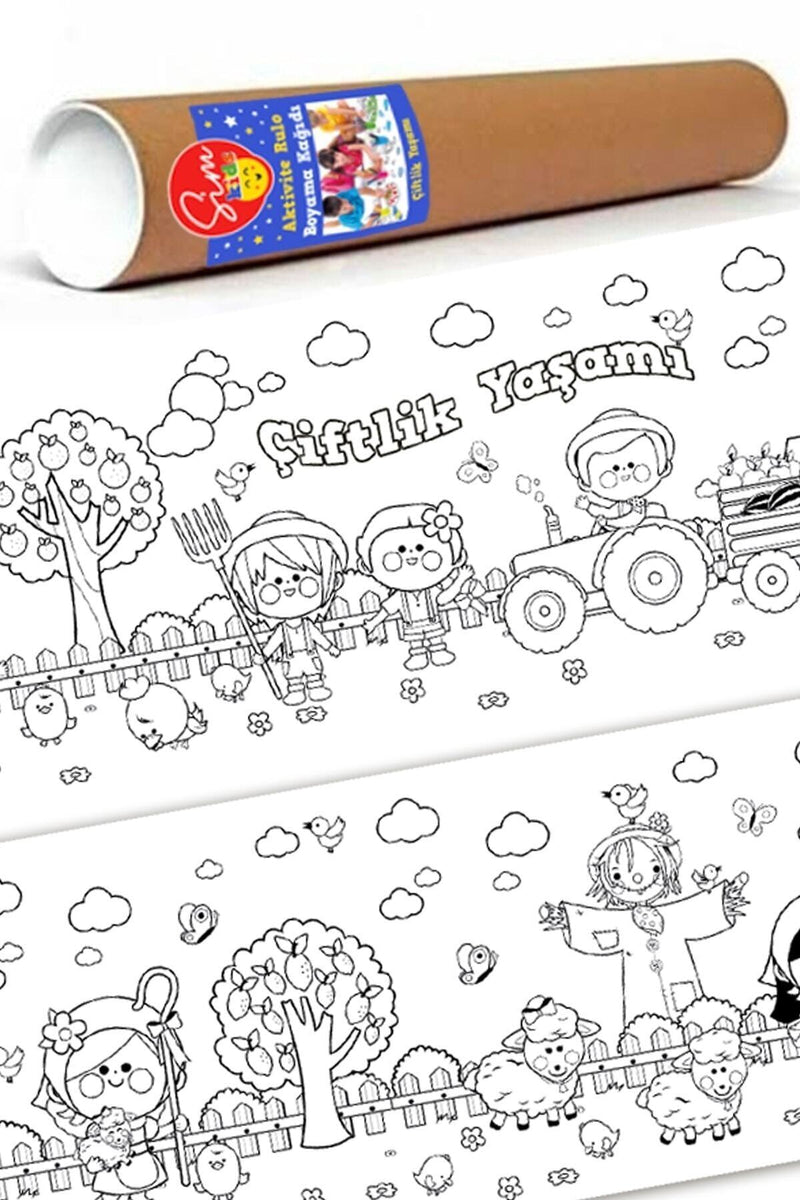 Sim Kids Çiftlik Tema Aktivite Rulo Boyama Kağıdı 60cm X 2,5 Metre
